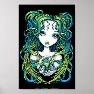 "Kallan" Green Lotus Water Angel Poster