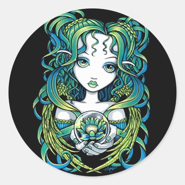 "Kallan" Green Lotus Water Angel Sticker (Front)