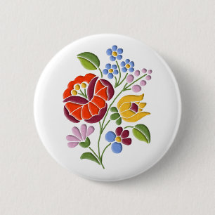 Kalocsa Embroidery - Hungarian Folk Art 6 Cm Round Badge