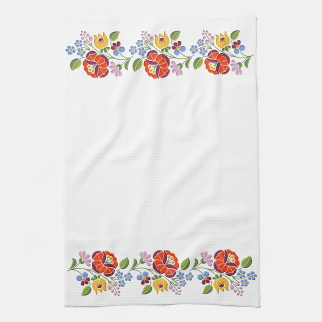 Kalocsa Embroidery Hungarian Folk Art pattern Tea Towel (Vertical)