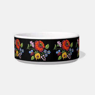 Kalocsa - Hungarian Folk Art pet bowl black