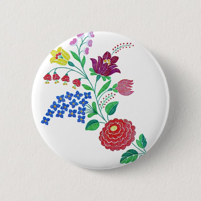 Kalocsai Flower Stem 6 Cm Round Badge (Front)
