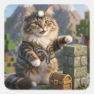 KAM KAM The Voxel Explorer Realistic Gamer Cat Art Square Sticker