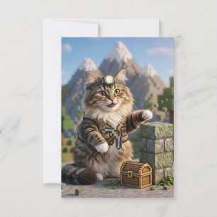 KAM KAM The Voxel Explorer Realistic Gamer Cat Art Thank You Card