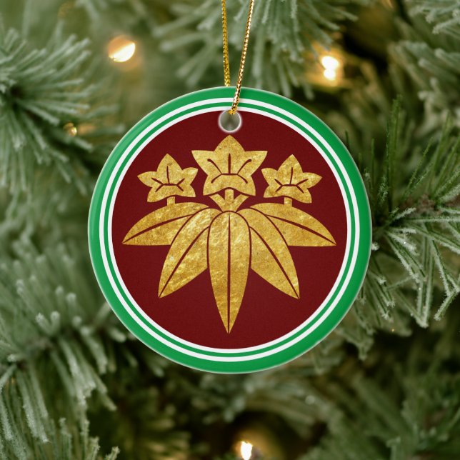 Kamakura Minamoto Mon Japanese Clan Faux Gold Ceramic Ornament (Tree)