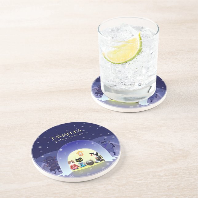 Kamakura Snow Globe: Japan Winter Tradition Coaster (Side)
