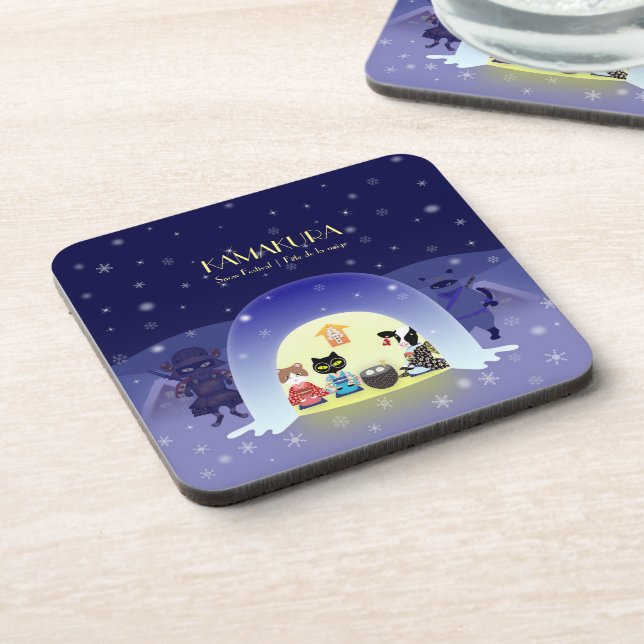 Kamakura Snow Globe: Japan Winter Tradition Coaster (Left Side)