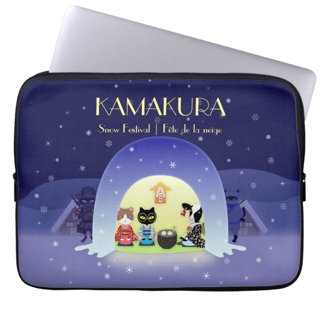 Kamakura Snow Globe: Japan Winter Tradition Laptop Sleeve (Front)