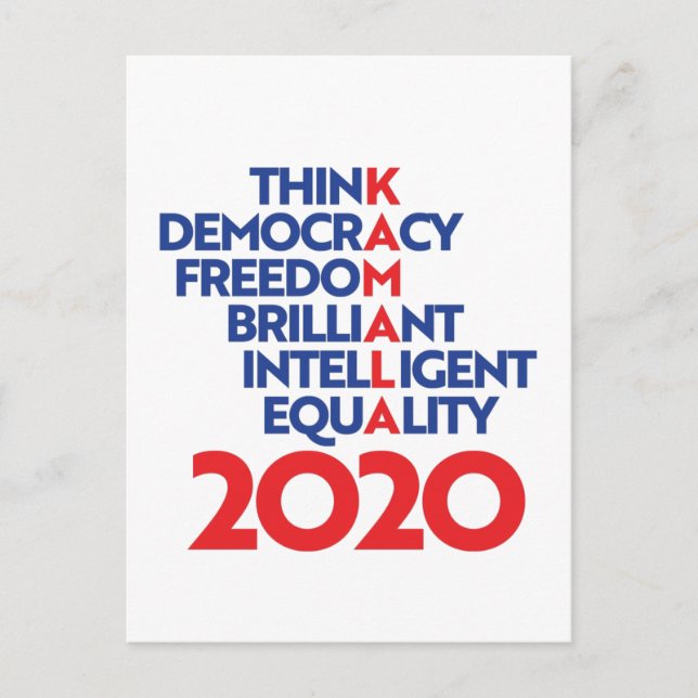 Kamala 2020 - Think Democracy Freedom Brilliant Postcard (Front)