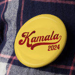 Kamala 2024 Retro Varsity Gold and Red Button Pin<br><div class="desc">Vote Kamala Harris 2024 Cardinal Red (graphic) on gold Retro varsity style vintage pinback button. Endorsed by Joe Biden,  Nancy Pelosi,  Chuck Schumer and Hakeem Jeffries,  as well as the overwhelming majority of elected Democrats.</div>