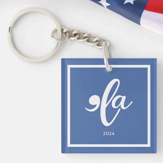 Kamala 2024 Say Her Name Acrylic Key Ring (Kamala 2024 Say Her Name Acrylic Keychain Next to an American Flag)
