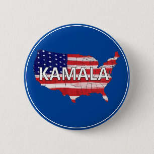 Kamala And USA In Flag Colours 6 Cm Round Badge