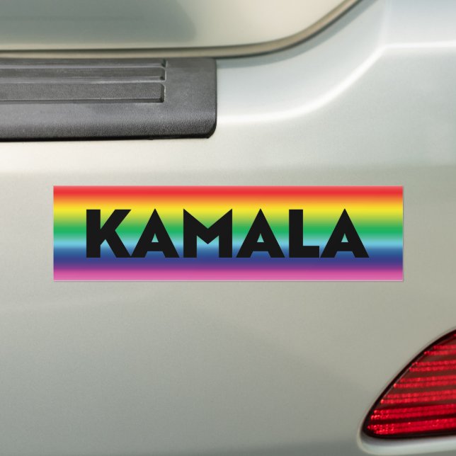 Kamala black typography rainbow gradient pride bumper sticker (On Car)