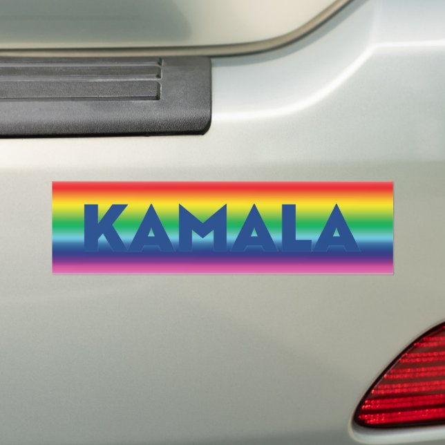Kamala blue typography rainbow gradient pride bumper sticker (On Car)