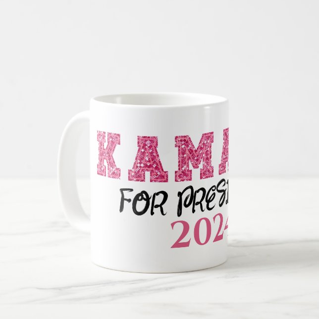 Kamala for President Pink Glitter 2024 Election Coffee Mug (Front Left)