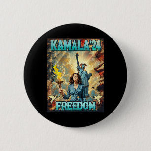 Kamala For President Slogan Statue Liberty Pro Har 6 Cm Round Badge