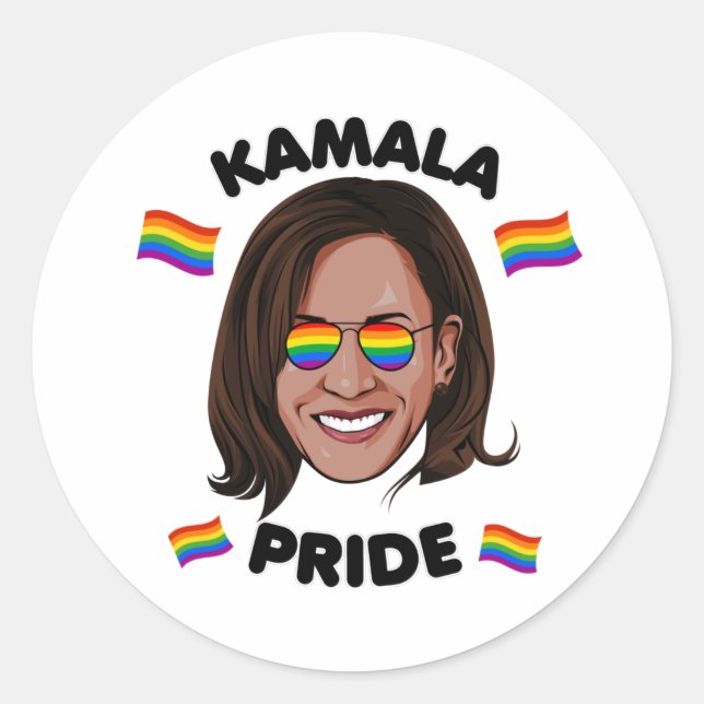 KAMALA GAY PRIDE CLASSIC ROUND STICKER (Front)