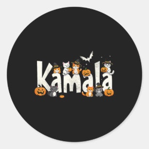 Kamala Halloween Cat Pumpkin Witch Hat Lover Kamal Classic Round Sticker