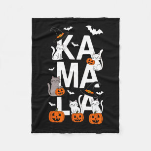 Kamala Halloween Cat Pumpkin Witch Hat Lover Kamal Fleece Blanket