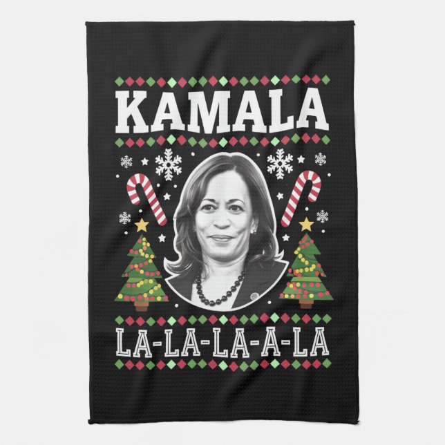 Kamala Harris 2024 Christmas Comma La Xmas Tea Towel (Vertical)