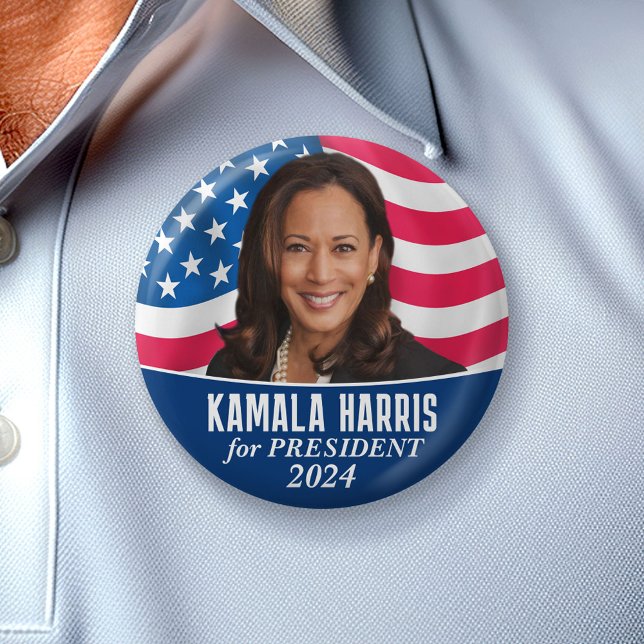 Kamala Harris 2024 - Classic Photo Flag Design 6 Cm Round Badge (Campaign Button)