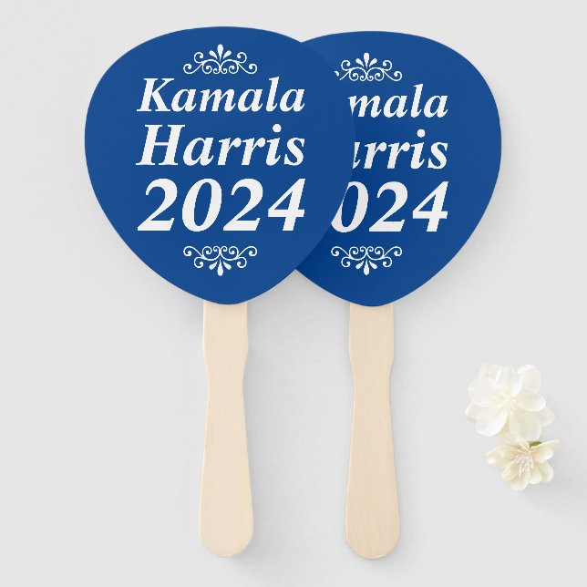 Kamala Harris 2024 Custom Text Ornaments Blue Hand Fan (Front and Back)