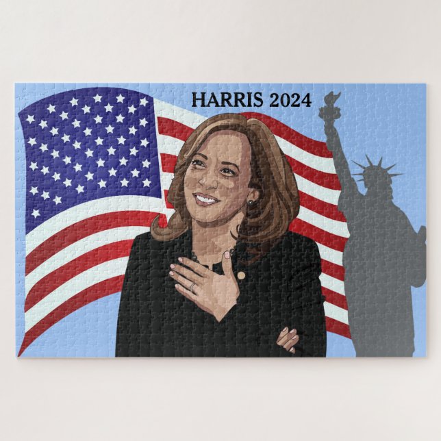 Kamala Harris 2024 Flag Statue of Liberty Jigsaw Puzzle (Horizontal)