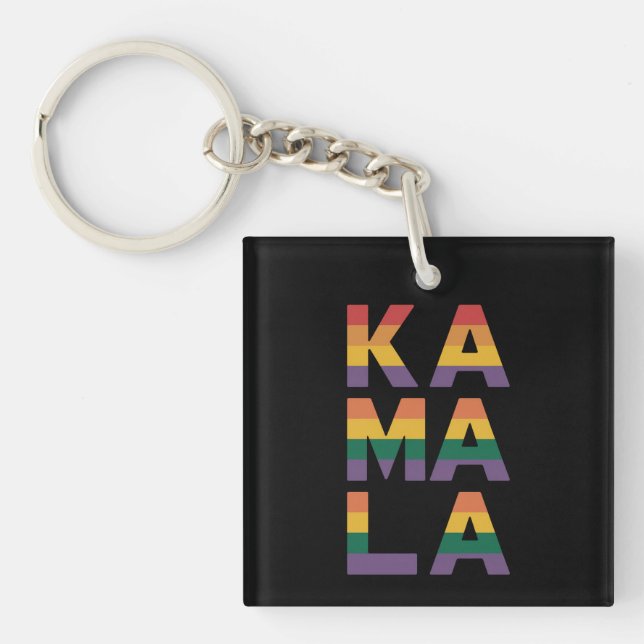 Kamala Harris 2024 Rainbow Flag Gay Pride LGBT  Key Ring (Front)