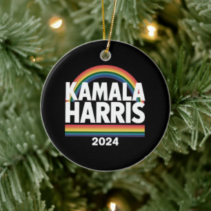 Kamala Harris 2024 Rainbow Gay Pride LGBT Election Ceramic Ornament