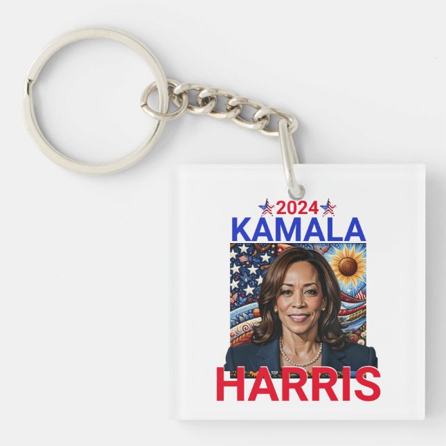 Kamala Harris 2024 Red, White and Blue Key Ring (Front)