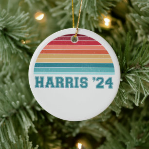 Kamala Harris 2024 Retro Sunset Vintage Ceramic Ornament