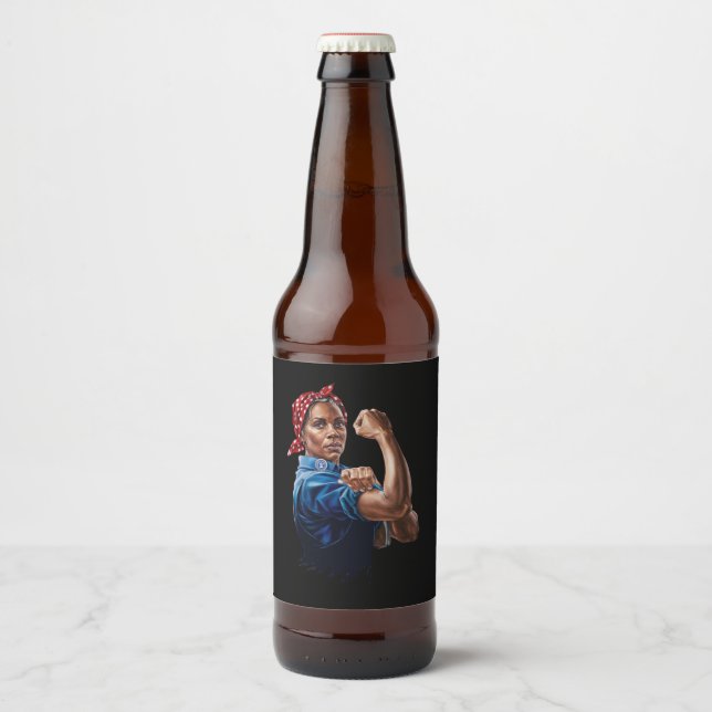 Kamala Harris 2024 Rosie The Riveter Childless Cat Beer Bottle Label (Front)