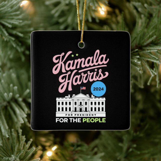 Kamala Harris 2024 Social Democrat Vote Blue  Ceramic Ornament (Tree)