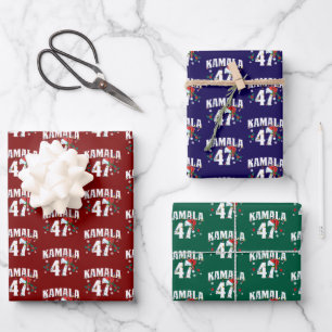Kamala Harris 47 President Merry Christmas Santa Wrapping Paper Sheet