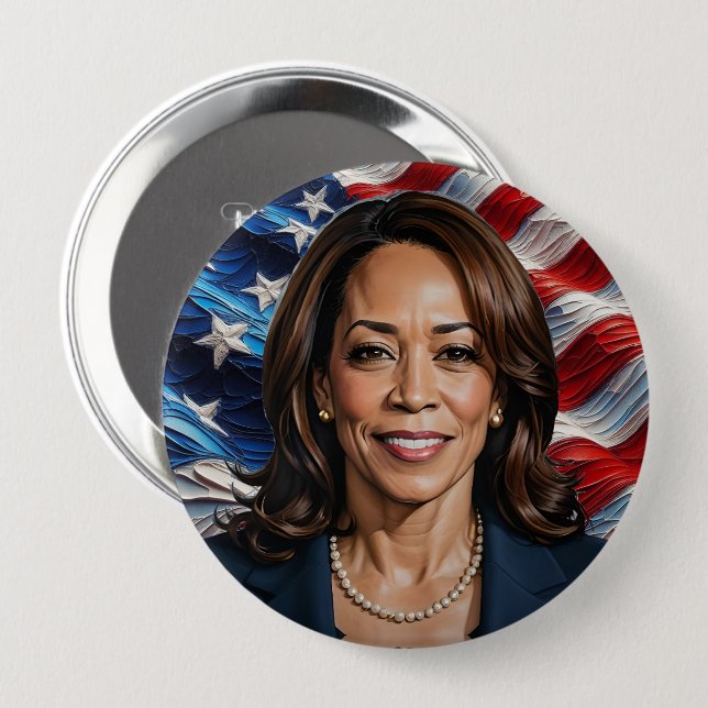  Kamala Harris and American Flag 10 Cm Round Badge (Front & Back)