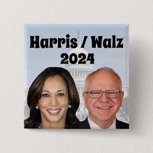 Kamala Harris and Tim Walz 2024 15 Cm Square Badge (Front)
