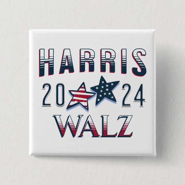 Kamala Harris and Tim Walz 2024 15 Cm Square Badge (Front)