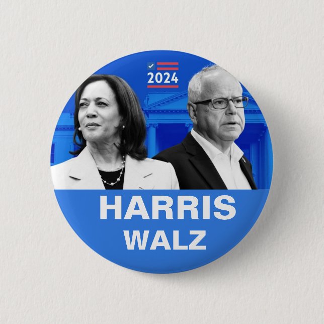 Kamala Harris and Tim Walz 2024 6 Cm Round Badge (Front)