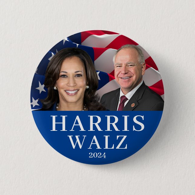 Kamala Harris And Tim Walz 2024 6 Cm Round Badge (Front)