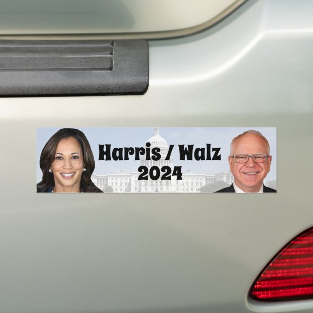Kamala Harris and Tim Walz 2024 Bumper Sticker (On Car)