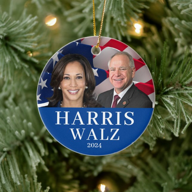 Kamala Harris And Tim Walz 2024 Ceramic Ornament (Tree)
