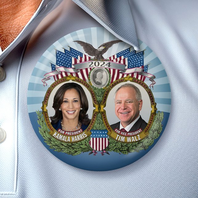 Kamala Harris and Tim Walz 2024 - Classic Jugate 7.5 Cm Round Badge (Campaign Button)