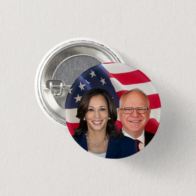 Kamala Harris and Tim Walz 3 Cm Round Badge (Front & Back)