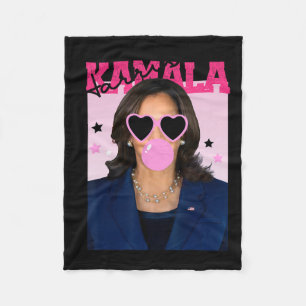 Kamala Harris Blowing Bubble Gum Pink Sungles Kama Fleece Blanket