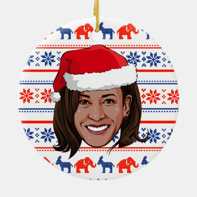 Kamala Harris Christmas Ceramic Ornament (Back)