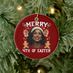Kamala Harris Christmas Santa Merry 4th of Easter Ceramic Ornament
