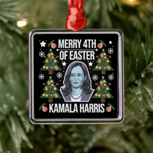 Kamala Harris Christmas Santa Merry 4th Of Easter Metal Ornament