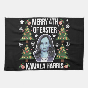 Kamala Harris Christmas Santa Merry 4th Of Easter Tea Towel