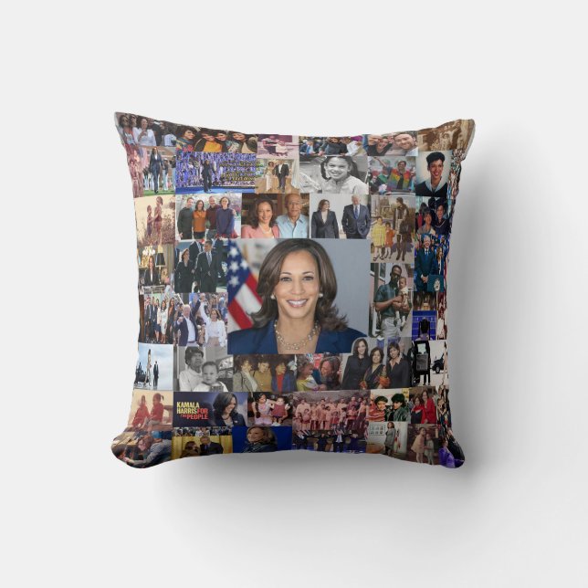 Kamala Harris Collage Throw Pillow (Front)