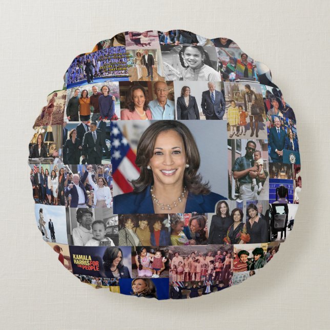 Kamala Harris Collage Throw Pillow (Front)